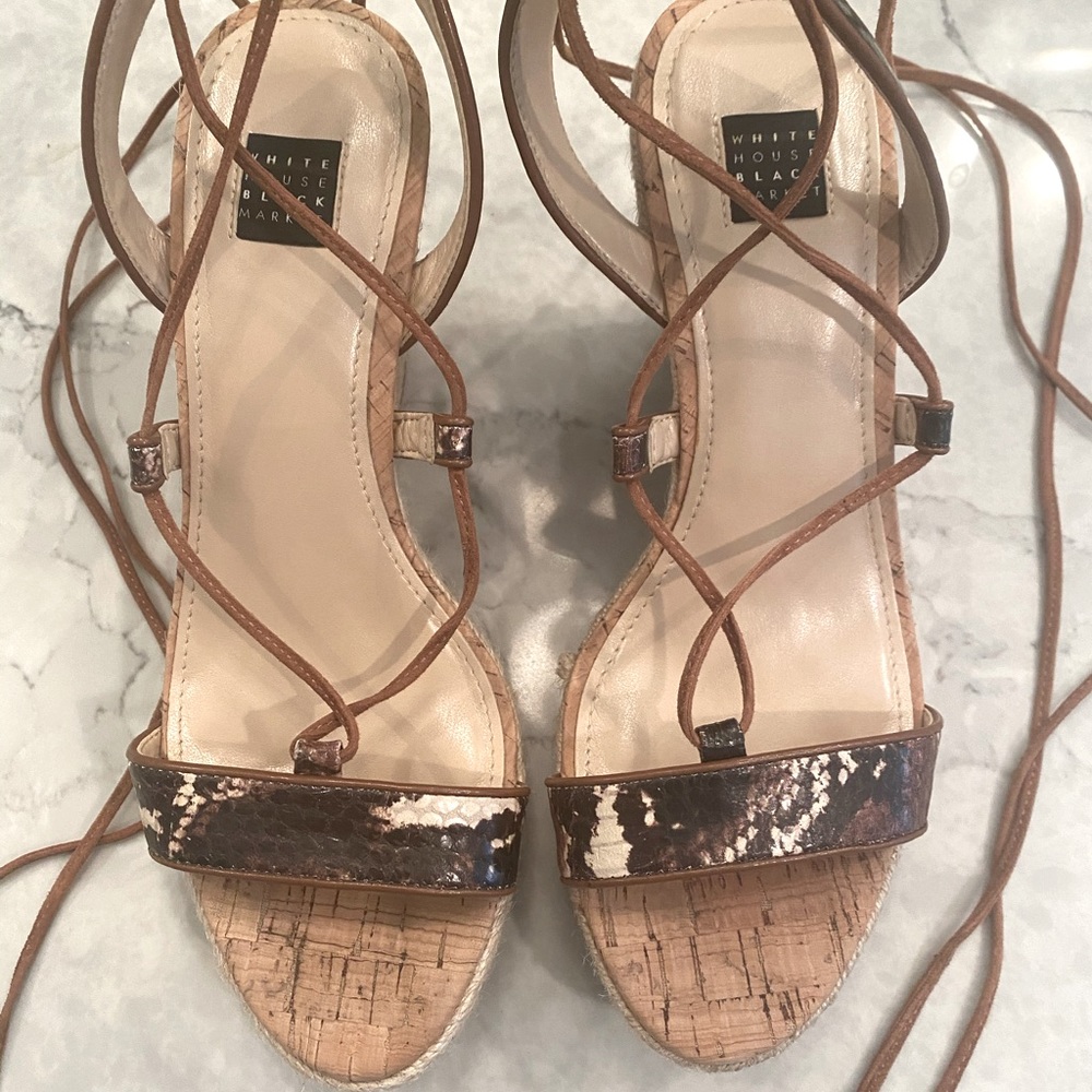 White House Black Mrkt Snakeskin Ankle Wrap Sandal